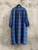 Load image into Gallery viewer, LINEN CHECK SHIRT DRESS | BLUE
