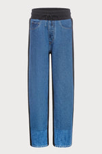 Load image into Gallery viewer, YIN YANG DENIM JOGGERS | MEDIUM BLUE X BLACK
