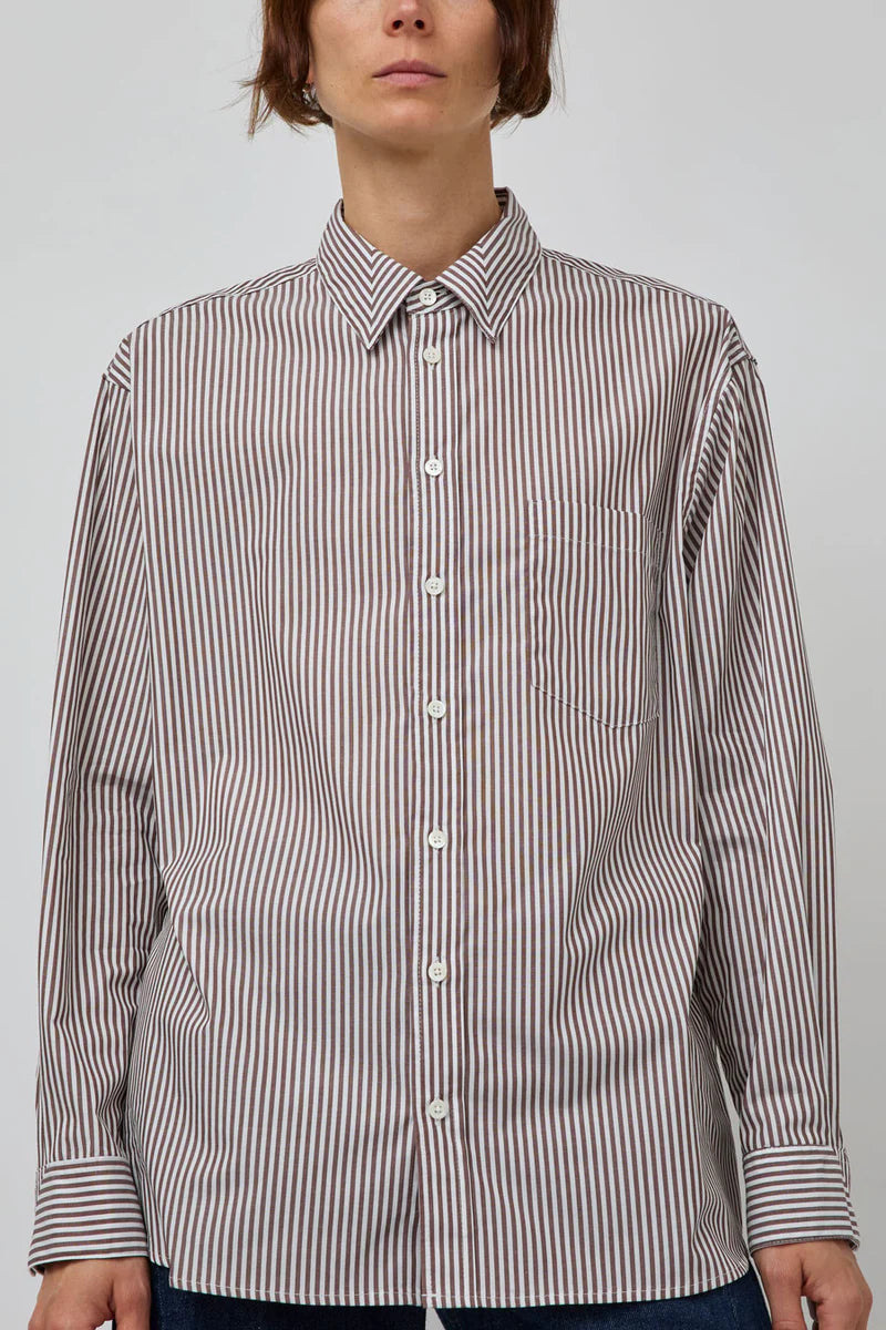 NOLAN SHIRT | BROWN/WHITE STRIPE
