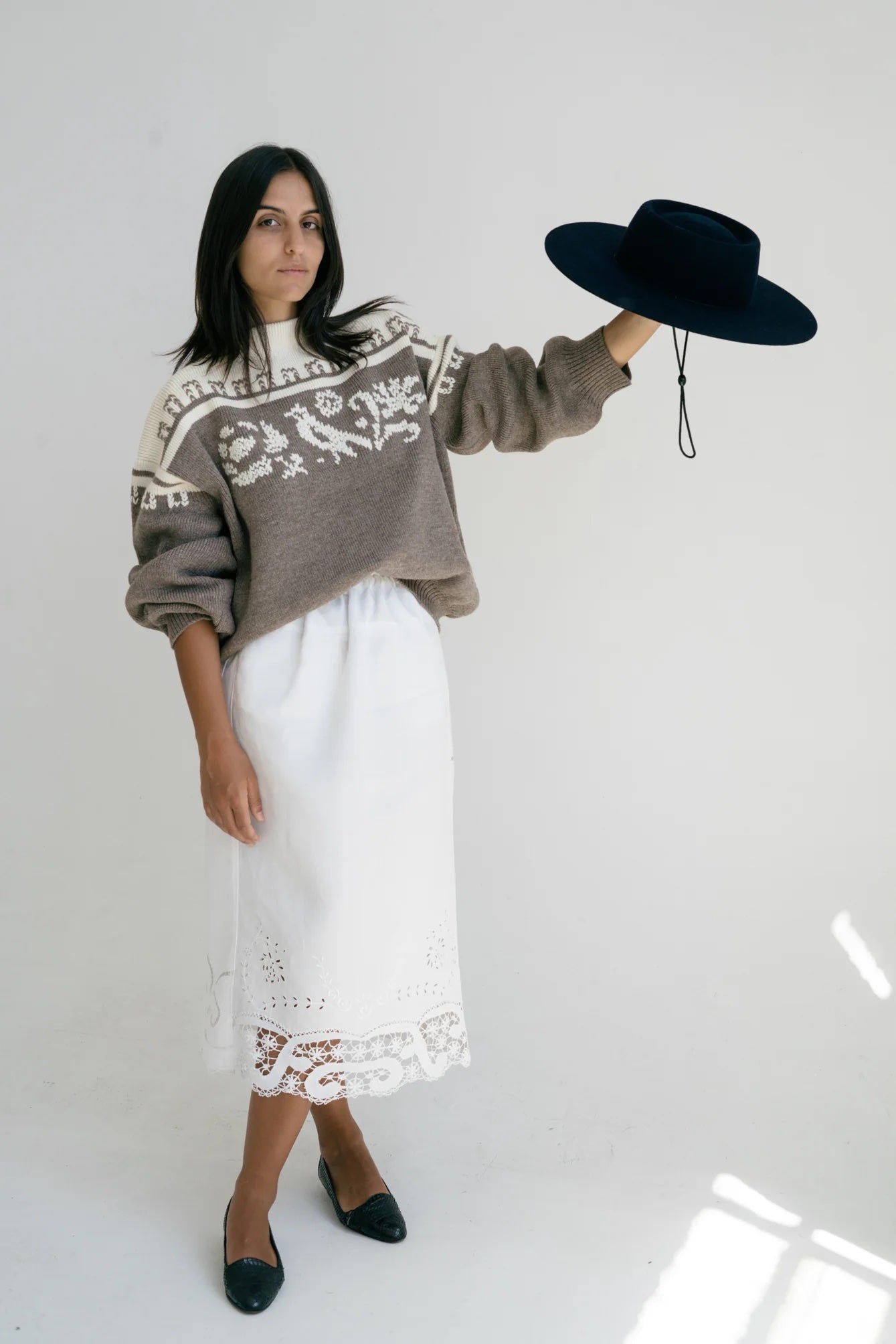 HAND EMBROIDERED WOOL SWEATER | TAUPE BROWN
