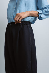 COTTON AND WOOL BAGGY PANTS | NAVY