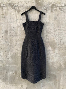 ROUND KNIT CABLE DRESS | CHARCOAL