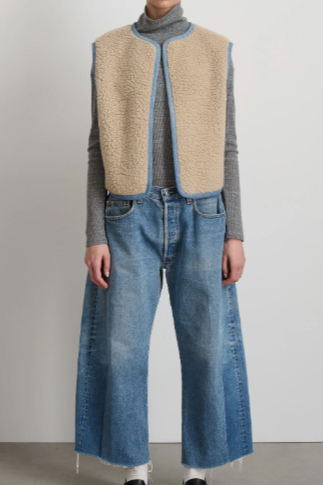 REVERSIBLE REWORKED VINTAGE DENIM AND SHERPA VEST | OATMEAL SHERPA