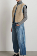 Load image into Gallery viewer, REVERSIBLE REWORKED VINTAGE DENIM AND SHERPA VEST | OATMEAL SHERPA
