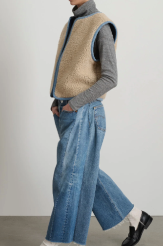 REVERSIBLE REWORKED VINTAGE DENIM AND SHERPA VEST | OATMEAL SHERPA