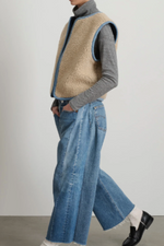 Load image into Gallery viewer, REVERSIBLE REWORKED VINTAGE DENIM AND SHERPA VEST | OATMEAL SHERPA
