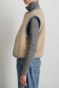 REVERSIBLE REWORKED VINTAGE DENIM AND SHERPA VEST | OATMEAL SHERPA