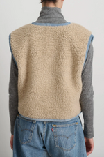 Load image into Gallery viewer, REVERSIBLE REWORKED VINTAGE DENIM AND SHERPA VEST | OATMEAL SHERPA
