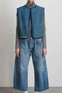 REVERSIBLE REWORKED VINTAGE DENIM AND SHERPA VEST | OATMEAL SHERPA