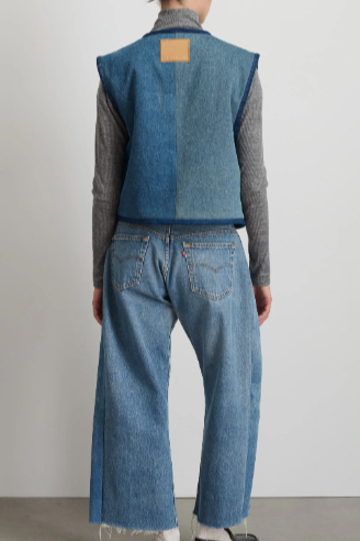 REVERSIBLE REWORKED VINTAGE DENIM AND SHERPA VEST | OATMEAL SHERPA