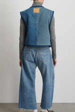 Load image into Gallery viewer, REVERSIBLE REWORKED VINTAGE DENIM AND SHERPA VEST | OATMEAL SHERPA
