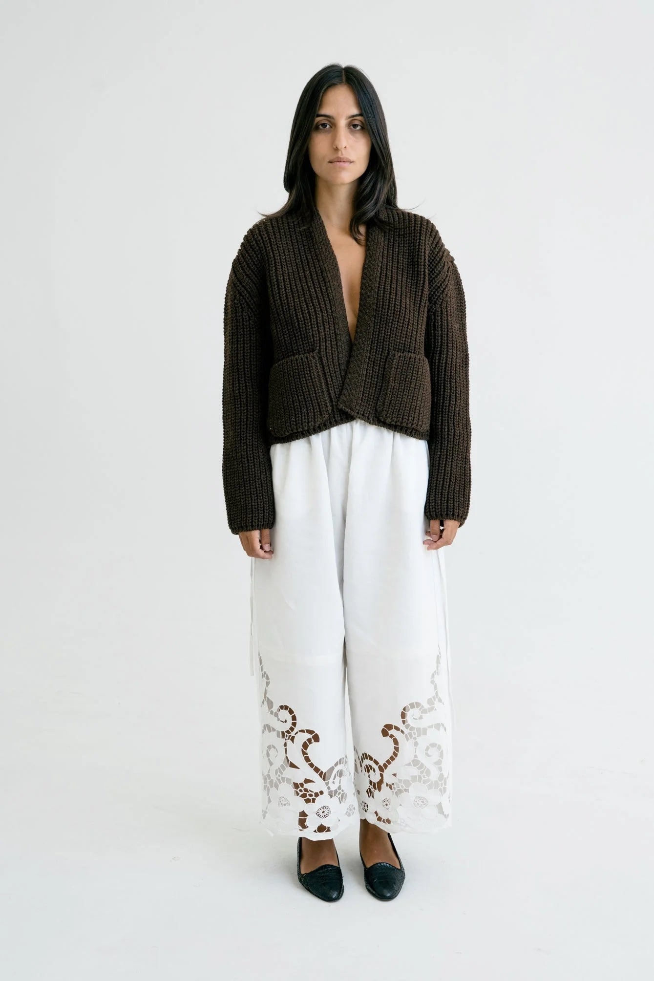 KNITTED WOOL CARDIGAN | CHOCOLATE BROWN