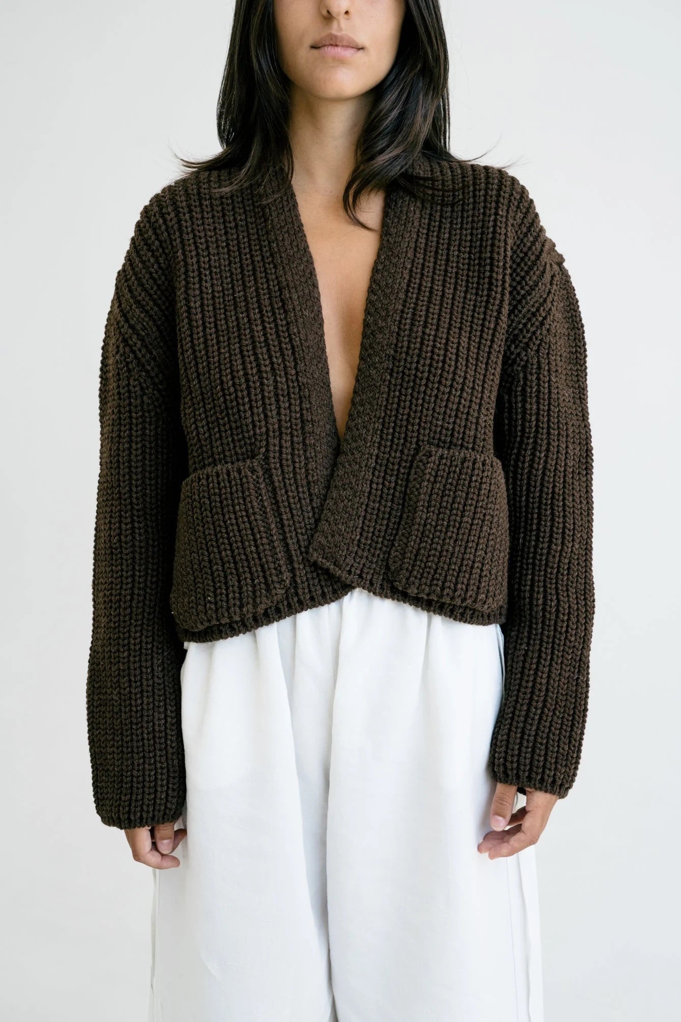 KNITTED WOOL CARDIGAN | CHOCOLATE BROWN
