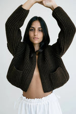 Load image into Gallery viewer, KNITTED WOOL CARDIGAN | CHOCOLATE BROWN
