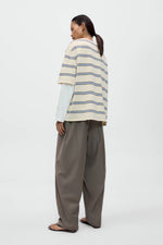 Load image into Gallery viewer, ORGANIC COTTON STRIPED T-SHIRT | CREAM WITH BLUE AND DARK BROWN STRIPES

