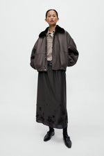 Load image into Gallery viewer, TAILORED EMBELLISHED SKIRT | DARK BROWN
