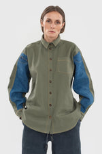 Load image into Gallery viewer, SHIRT WITH REWORKED DENIM DETAILS | MULTIPLE COLOURWAYS
