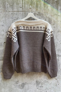 HAND EMBROIDERED WOOL SWEATER | TAUPE BROWN