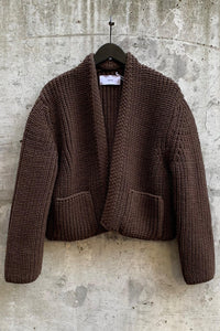 KNITTED WOOL CARDIGAN | CHOCOLATE BROWN