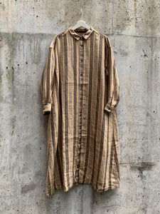 LINEN STRIPE SHIRT DRESS | MUSTARD