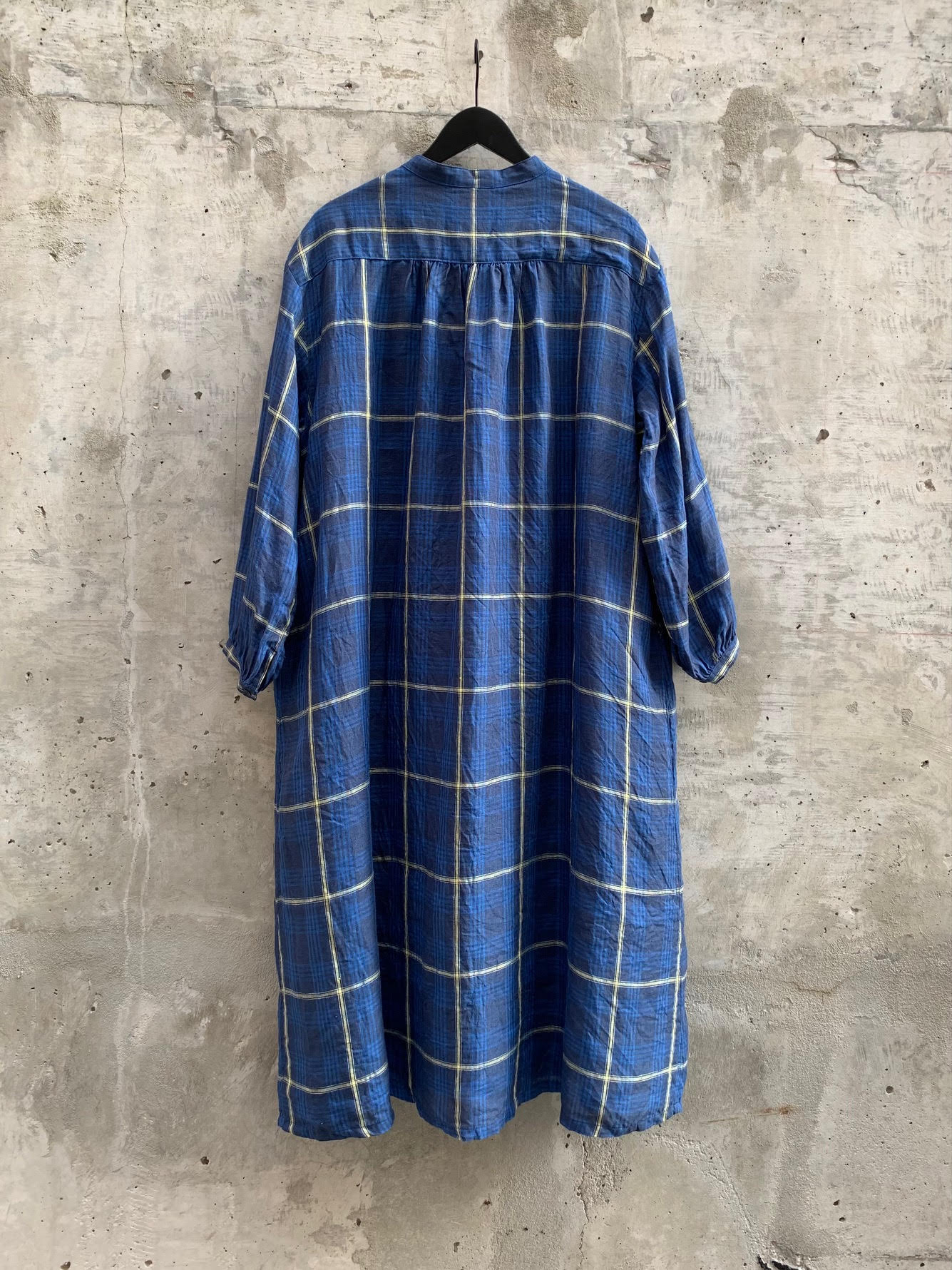 LINEN CHECK SHIRT DRESS | BLUE