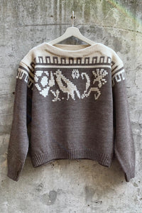 HAND EMBROIDERED WOOL SWEATER | TAUPE BROWN