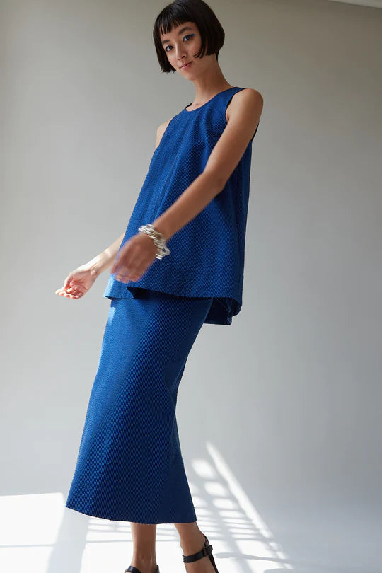 LIZZIE SKIRT | COBALT SEERSUCKER STRIPE